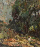 După ciuperci by Rudolf Schweitzer–Cumpăna, ulei pe carton, offered Jun 2022