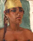 Fată din Alger by Leon Biju, ulei pe carton, sold Jun 2022