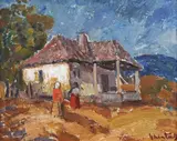 Dumitru Ghiață, Gospodărie țărănească, ulei pe carton
