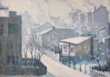 Iarnă în București by Constantin Isachie Popescu, ulei pe carton subțire, sold Jun 2022