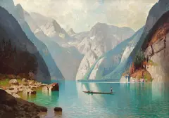 Curt Leopold, La pescuit printre fiorduri, ulei pe pânză