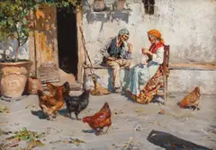 Giuseppe Giardiello, În gospodărie, ulei pe pânză