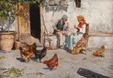 Giuseppe Giardiello, În gospodărie, ulei pe pânză