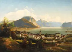 Johann Wilhelm Jankowski, Vedere din Hallstatt, 1864, ulei pe pânză
