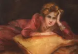 Pe gânduri by început de sec. Xx Școală Central Europeană, pastel pe hârtie lipită pe carton, sold May 2022