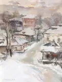 Veniamin Kostitsin, Peisaj de iarnă, 1981, ulei pe carton