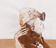 Felix Aftene, Maternitate, 2018, tuș și laviu pe hârtie