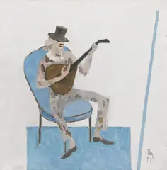 Constantin Piliuță, Arlechin cântând, 1990, ulei pe pânză