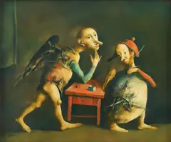 Georges Mazilu, L'ange et l'angelot, acrilic pe pânză