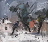 Florin Şuţu, Peisaj de iarnă, ulei pe carton