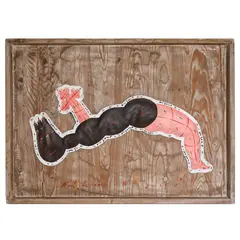 Mort de dor by Marian Zidaru, 2017, colaj, acrilic, sfoară și cuie pe lemn, offered Apr 2022