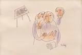 Tia Peltz, Premiantul, peniță și acuarelă pe hârtie