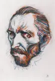 Portretul lui Vincent van Gogh by Manuell Mănăstireanu, 2020, ceracolor pe hârtie, offered Apr 2022
