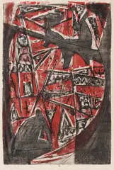 Eva Cerbu, În portul Constanța, 1969, xilogravură în culori