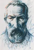 Manuell Mănăstireanu, Portretul lui Brâncuși, 2020, ceracolor pe hârtie