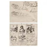 Nicolae Tonitza, Studiu pentru Copil dormind / Ilustrație pentru "Ziaristul", A. laviu, peniță și creioane colorate pe hârtie; B. peniță şi laviu pe hârtie