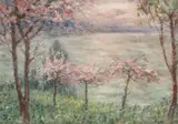 Cireși înfloriți by Kimon Loghi, ulei pe pânză, sold Mar 2022