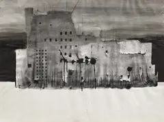 Cetatea eternă by Jules Perahim, tuș și laviu pe hârtie, sold Mar 2022