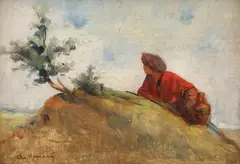 De la izvor by Alexandru Romano, ulei pe pânză lipită pe carton, sold Mar 2022
