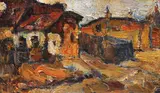 Uliță în Argeș by Rudolf Schweitzer–Cumpăna, ulei pe pânză lipită pe carton, sold Mar 2022