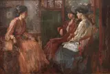 În vizită by Nicolae Vermont, ulei pe carton, sold Mar 2022