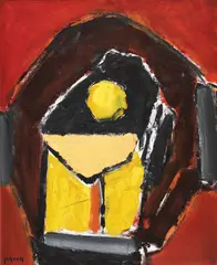 Compoziție by Ion Pacea, ulei pe carton, sold Mar 2022