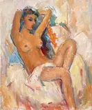 Nud by Ion Musceleanu, ulei pe pânză lipită pe carton, sold Mar 2022