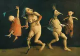Dansul arlechinilor by Georges Mazilu, acrilic pe pânză, sold Mar 2022