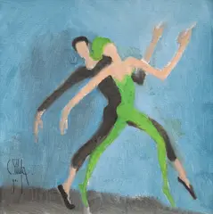 Dans by Constantin Piliuță, 1990, ulei pe pânză, sold Mar 2022