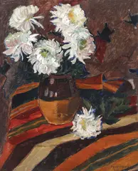 Ulcior cu crizanteme by Vasile Popescu, 1925, ulei pe carton, offered Mar 2022