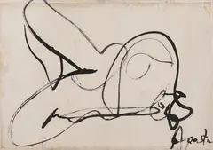 Nud by George Apostu, tuș pe hârtie lipită pe carton, sold Mar 2022