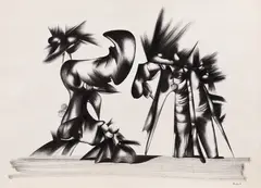 Weekend by Jules Perahim, 1971, tuș și px pe hârtie, sold Feb 2022