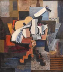 Alexandru Țipoia, Interior cu partitură muzicală și chitară, 1942, ulei pe pânză lipită pe placaj