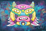 Andy Sinboy, Astral Felino, 2022, acrilic și spray pe pânză