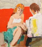 Vasile Grigore, În atelier, 1988, ulei pe pânză lipită pe carton