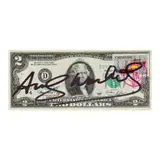 Two Dollars Bill (Thomas Jefferson) by Andy Warhol, 1976, bancnotă de 2 dolari, sold Feb 2022