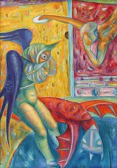 Constantin Butoi, Atenție la dracul roșu!, 1993, ulei pe pânză