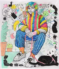 Ana Andronic, Day Care, 2021, ulei, acrilic și cariocă pe pânză