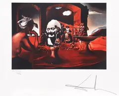 Piață de sclavi cu bustul lui Voltaire care dispare by Salvador Dalí, cromolitografie, sold Jan 2022