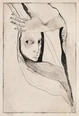 Hedda Sterne, Autoportret, 1936-1939, acvaforte și gravură cu acul