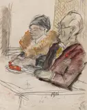 Theodor Pallady, La cafeneaua Corso, acuarelă și creion pe hârtie