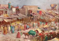 Bertalan Vigh, Piață în Marrakech, ulei pe carton