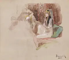 Șeherazada by Mihail Simonidy, acuarelă pe hârtie, sold Jan 2022