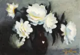 Bujori by Constantin Isachie Popescu, ulei pe carton, sold Jan 2022