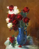 Trandafiri by Leon Biju, 1954, ulei pe carton, sold Jan 2022