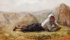 Aurel Vintilescu, Țărăncuță în iarbă, 1915, ulei pe carton