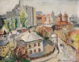 Riza (Roza) Propst Kreid, Stradă în București, ulei pe carton
