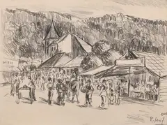 Iosif Rosenblut, Târgul de duminică, 1935, creion pe hârtie
