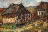 Case în Argeș by Rudolf Schweitzer–Cumpăna, ulei pe carton, sold Jan 2022