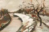 Iosif Rosenblut, Iarna pe cheiul Dâmboviței, 1936, ulei pe carton